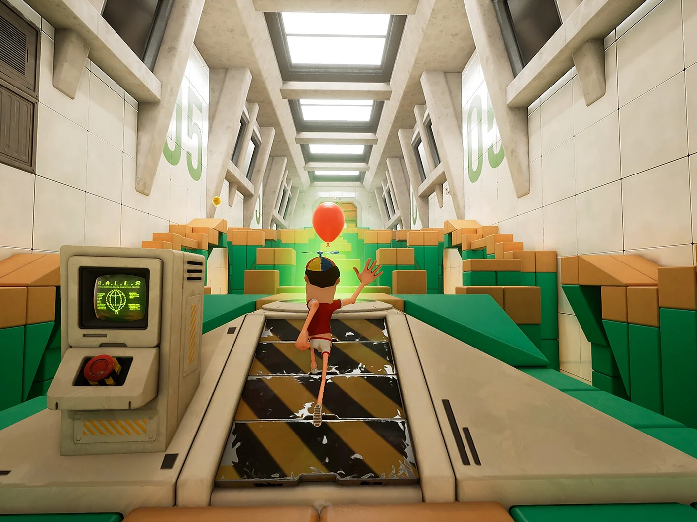 Official Keep It Up! screenshot of a green and white laboratory obstacle course